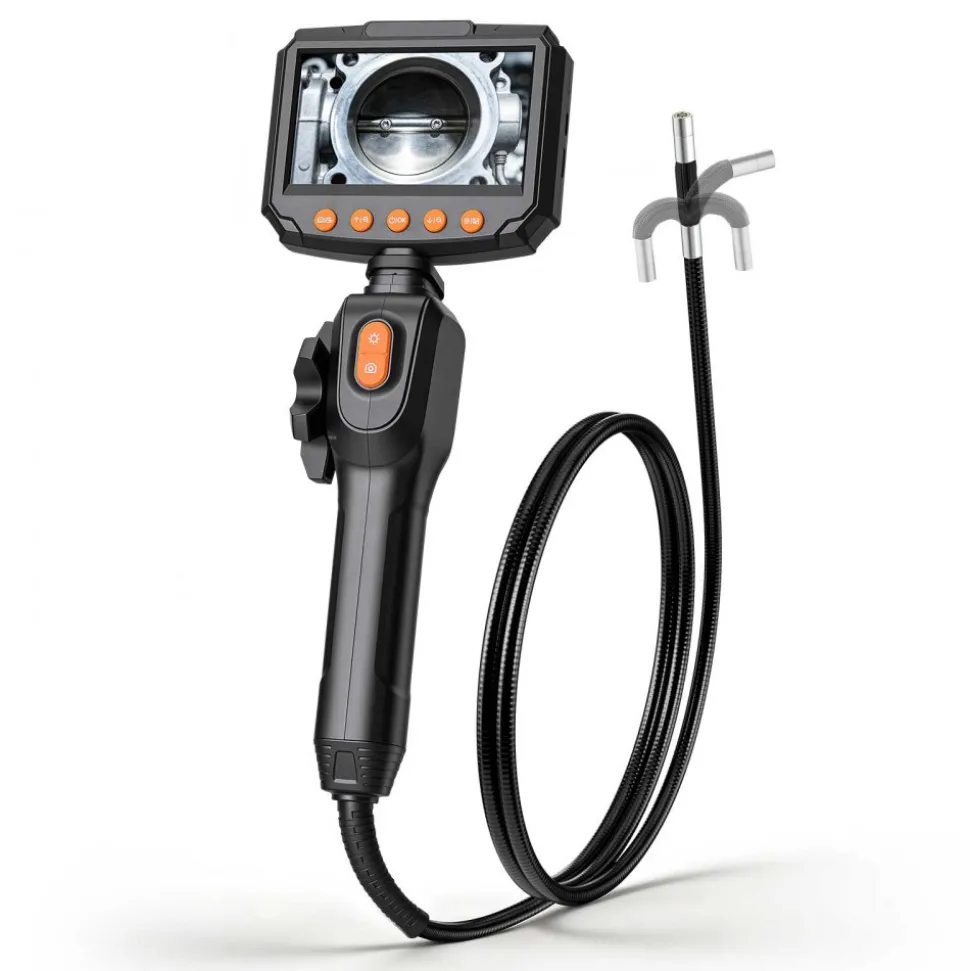 VEVOR Articulating Endoscope with Light, Two-Way Articulated Borescope Camera, 4.3" HD IPS Screen, 1280 x 720 Lens, 8X Zoom, IP67 Waterproof Inspection Snake Camera for Auto, Plumbing (4.9FT Cable)
