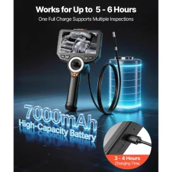 VEVOR Articulating Endoscope with Light, 4-Way 360° Articulated Borescope Camera, 0.24" Slim Lens 1920 x 1080, 6" HD IPS Screen, 7000mAh Battery, IP67 Waterproof for Automotive & Mechanical Inspection