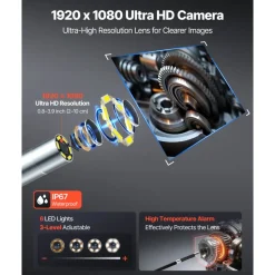 VEVOR Articulating Endoscope with Light, 4-Way 360° Articulated Borescope Camera, 0.24