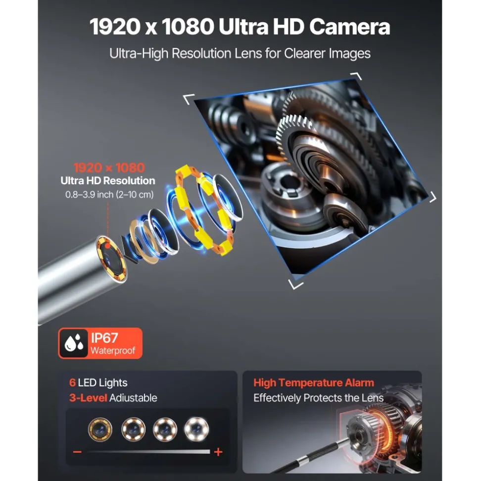 VEVOR Articulating Endoscope with Light, 4-Way 360° Articulated Borescope Camera, 6" HD IPS Screen, 1920 x 1080 Lens, 8X Zoom, 7000mAh Battery, IP67 Waterproof for Auto, Plumbing (4.9FT Snake Cable)