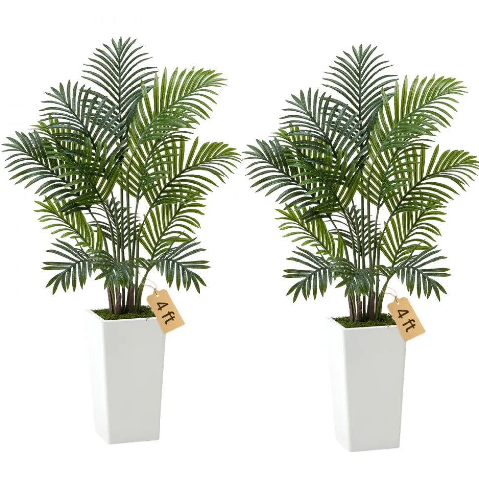 VEVOR Artificial Areca Palms 4 ft, 2 Pack Fake Palm Tropical Plants with White Tall Planter, Faux Floor Silk Plant in Pot, Large Tree for Home Office Living Room Decor House Warming, Indoor Outdoor