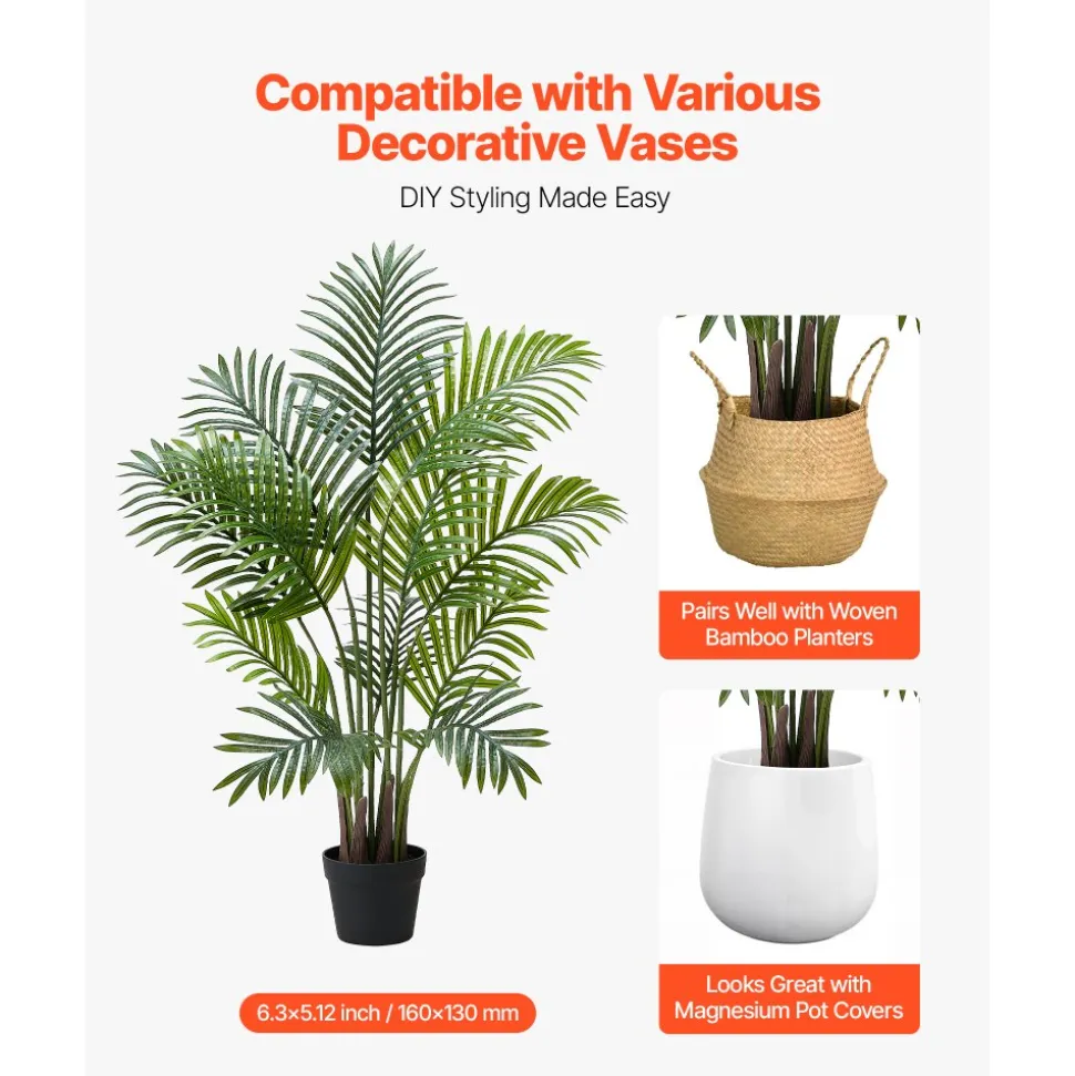 VEVOR Artificial Areca Palms 4 ft, 2 Pack Fake Palm Tropical Plants with White Tall Planter, Faux Floor Silk Plant in Pot, Large Tree for Home Office Living Room Decor House Warming, Indoor Outdoor