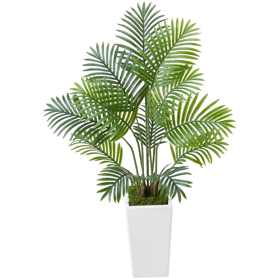 VEVOR Artificial Areca Palms 4 ft, 2 Pack Fake Palm Tropical Plants with White Tall Planter, Faux Floor Silk Plant in Pot, Large Tree for Home Office Living Room Decor House Warming, Indoor Outdoor