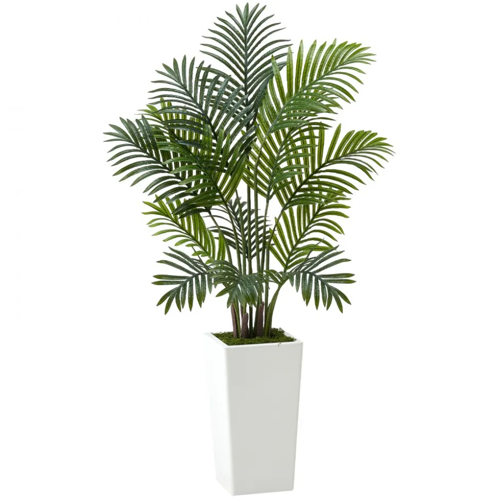 VEVOR Artificial Areca Palms 4 ft, 2 Pack Fake Palm Tropical Plants with White Tall Planter, Faux Floor Silk Plant in Pot, Large Tree for Home Office Living Room Decor House Warming, Indoor Outdoor