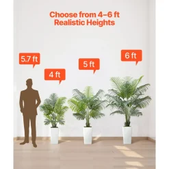 VEVOR Artificial Areca Palms 4 ft, 2 Pack Fake Palm Tropical Plants with White Tall Planter, Faux Floor Silk Plant in Pot, Large Tree for Home Office Living Room Decor House Warming, Indoor Outdoor