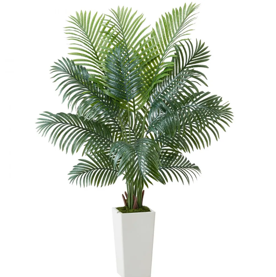 VEVOR Artificial Areca Palm Tree 6 ft, Fake Palm Tropical Plants with White Tall Planter, Faux Floor Silk Plant in Pot, Large Trees for Home Office Living Room Decor House Warming, Indoor Outdoor