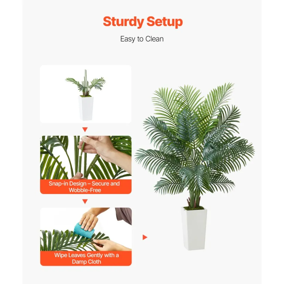 VEVOR Artificial Areca Palm Tree 6 ft, Fake Palm Tropical Plants with White Tall Planter, Faux Floor Silk Plant in Pot, Large Trees for Home Office Living Room Decor House Warming, Indoor Outdoor