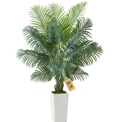 VEVOR Artificial Areca Palm Tree 6 ft, Fake Palm Tropical Plants with White Tall Planter, Faux Floor Silk Plant in Pot, Large Trees for Home Office Living Room Decor House Warming, Indoor Outdoor