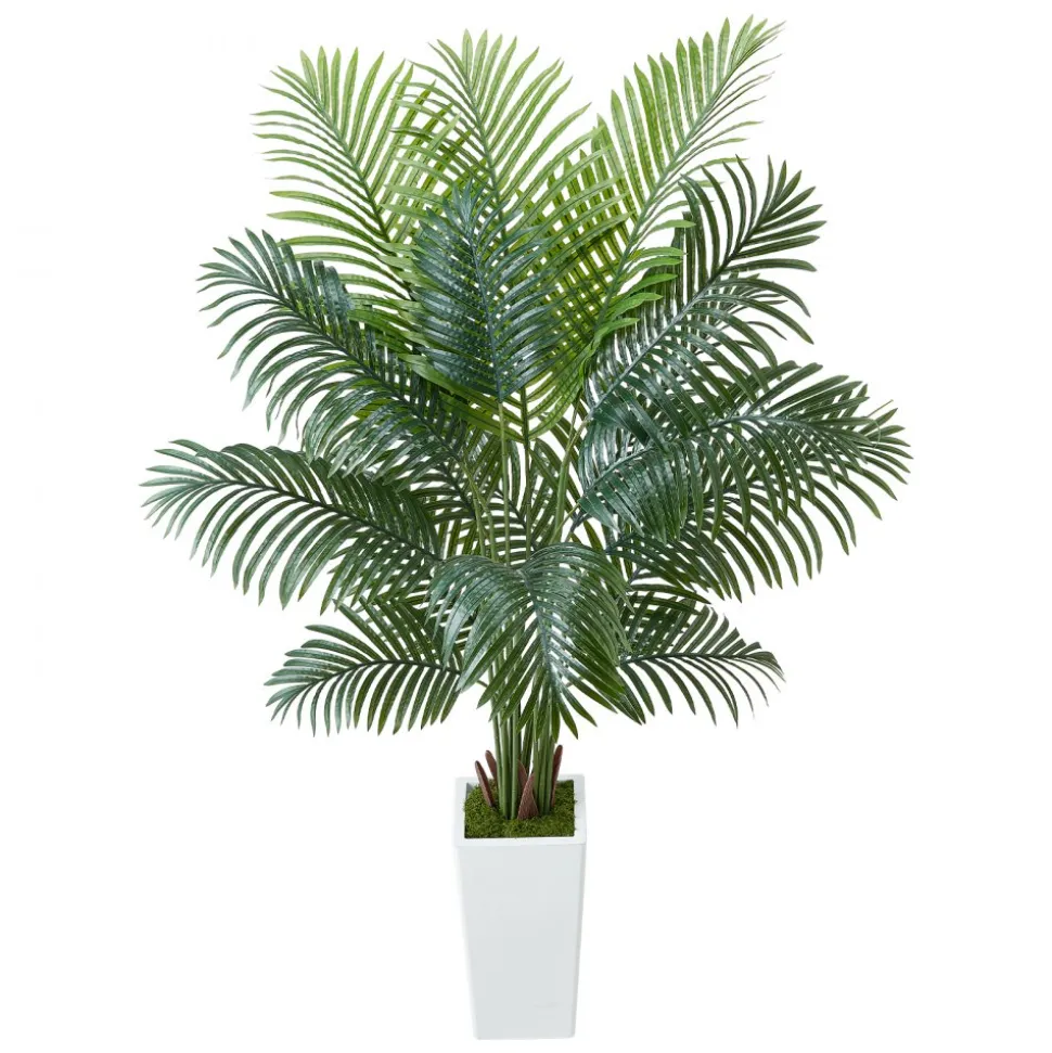VEVOR Artificial Areca Palm Tree 6 ft, Fake Palm Tropical Plants with White Tall Planter, Faux Floor Silk Plant in Pot, Large Trees for Home Office Living Room Decor House Warming, Indoor Outdoor