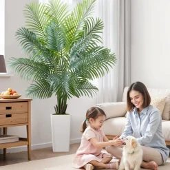 VEVOR Artificial Areca Palm Tree 6 ft, Fake Palm Tropical Plants with White Tall Planter, Faux Floor Silk Plant in Pot, Large Trees for Home Office Living Room Decor House Warming, Indoor Outdoor