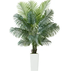 VEVOR Artificial Areca Palm Tree 6 ft, Fake Palm Tropical Plants with White Tall Planter, Faux Floor Silk Plant in Pot, Large Trees for Home Office Living Room Decor House Warming, Indoor Outdoor