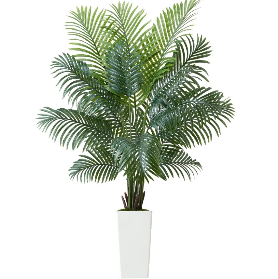VEVOR Artificial Areca Palm Tree 6 ft, Fake Palm Tropical Plants with White Tall Planter, Faux Floor Silk Plant in Pot, Large Trees for Home Office Living Room Decor House Warming, Indoor Outdoor