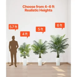 VEVOR Artificial Areca Palm Tree 6 ft, Fake Palm Tropical Plants with White Tall Planter, Faux Floor Silk Plant in Pot, Large Trees for Home Office Living Room Decor House Warming, Indoor Outdoor