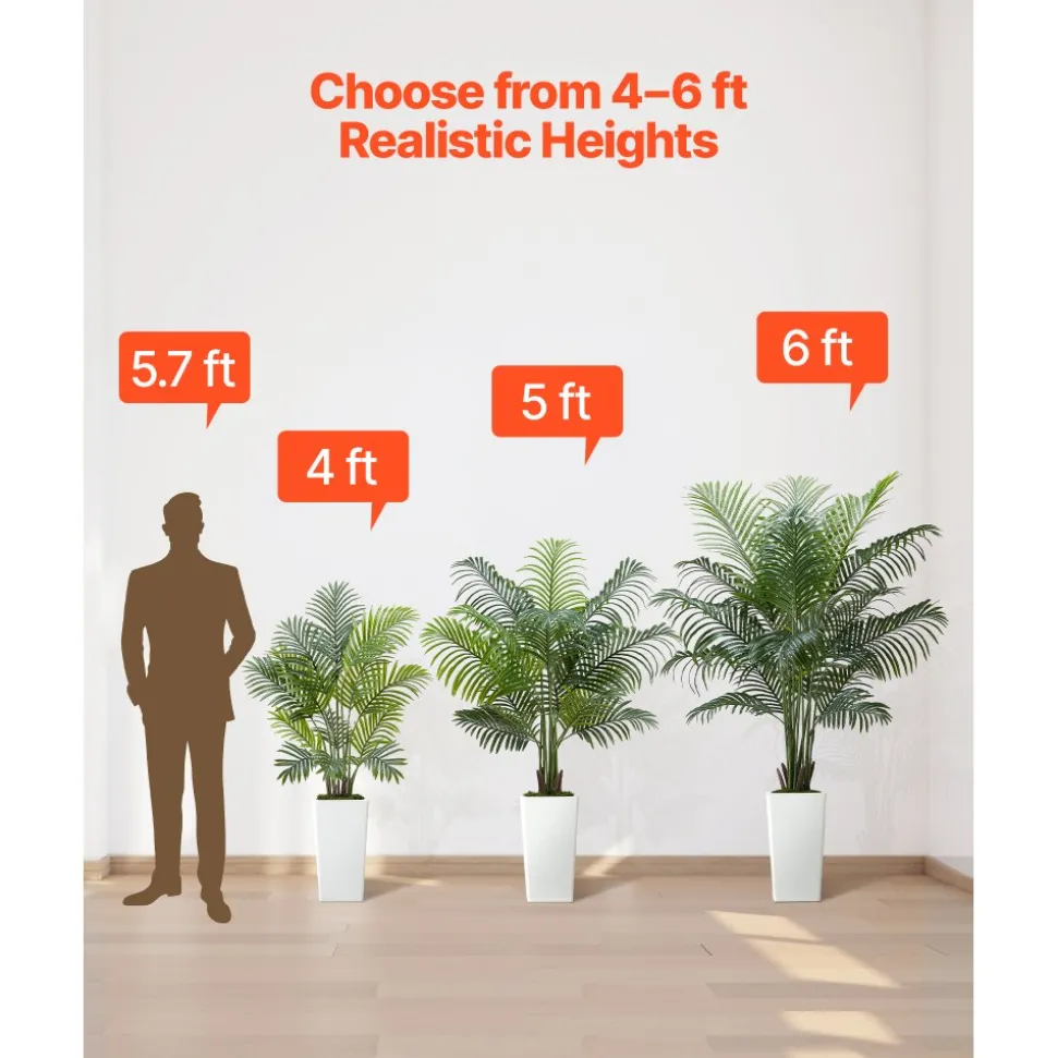 VEVOR Artificial Areca Palm Tree 6 ft, Fake Palm Tropical Plants with White Tall Planter, Faux Floor Silk Plant in Pot, Large Trees for Home Office Living Room Decor House Warming, Indoor Outdoor