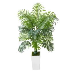 VEVOR Artificial Areca Palm Tree 5 ft, Fake Palm Tropical Plants with White Tall Planter, Faux Floor Silk Plant in Pot, Large Trees for Home Office Living Room Decor House Warming, Indoor Outdoor