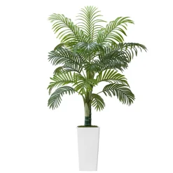 VEVOR Artificial Areca Palm Tree 5 ft, Fake Palm Tropical Plants with White Tall Planter, Faux Floor Silk Plant in Pot, Large Trees for Home Office Living Room Decor House Warming, Indoor Outdoor