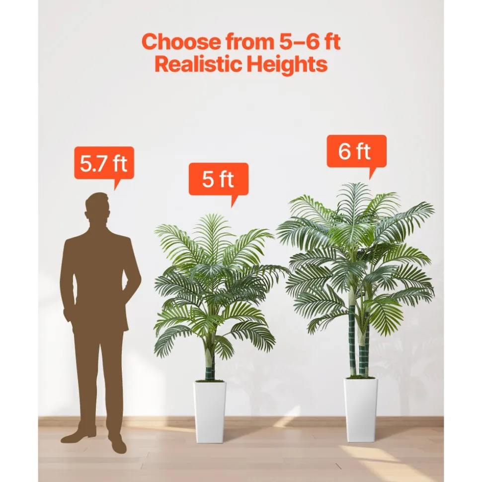 VEVOR Artificial Areca Palm Tree 5 ft, Fake Palm Tropical Plants with White Tall Planter, Faux Floor Silk Plant in Pot, Large Trees for Home Office Living Room Decor House Warming, Indoor Outdoor