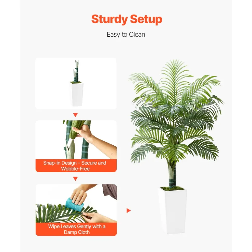 VEVOR Artificial Areca Palm Tree 5 ft, Fake Palm Tropical Plants with White Tall Planter, Faux Floor Silk Plant in Pot, Large Trees for Home Office Living Room Decor House Warming, Indoor Outdoor
