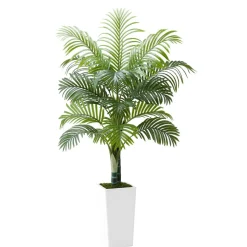 VEVOR Artificial Areca Palm Tree 5 ft, Fake Palm Tropical Plants with White Tall Planter, Faux Floor Silk Plant in Pot, Large Trees for Home Office Living Room Decor House Warming, Indoor Outdoor