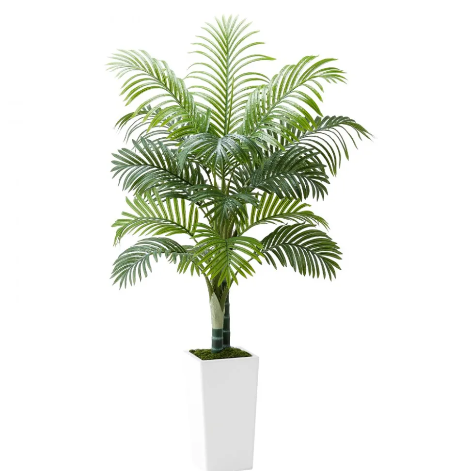 VEVOR Artificial Areca Palm Tree 5 ft, Fake Palm Tropical Plants with White Tall Planter, Faux Floor Silk Plant in Pot, Large Trees for Home Office Living Room Decor House Warming, Indoor Outdoor