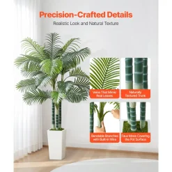 VEVOR Artificial Areca Palm Tree 6 ft, Fake Palm Tropical Plants with White Tall Planter, Faux Floor Silk Plant in Pot, Large Trees for Home Office Living Room Decor House Warming, Indoor Outdoor