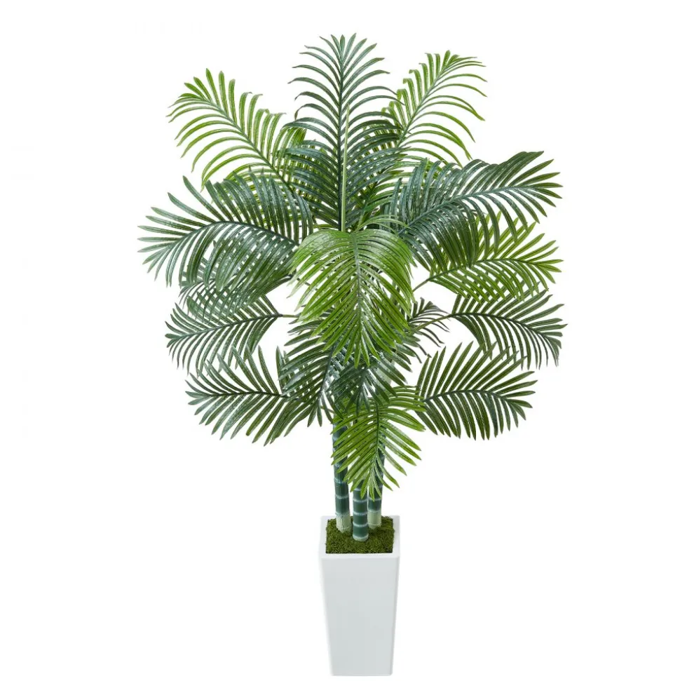 VEVOR Artificial Areca Palm Tree 6 ft, Fake Palm Tropical Plants with White Tall Planter, Faux Floor Silk Plant in Pot, Large Trees for Home Office Living Room Decor House Warming, Indoor Outdoor