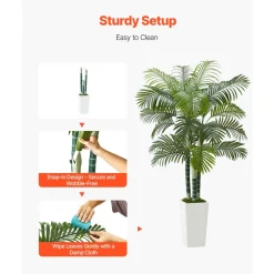 VEVOR Artificial Areca Palm Tree 6 ft, Fake Palm Tropical Plants with White Tall Planter, Faux Floor Silk Plant in Pot, Large Trees for Home Office Living Room Decor House Warming, Indoor Outdoor