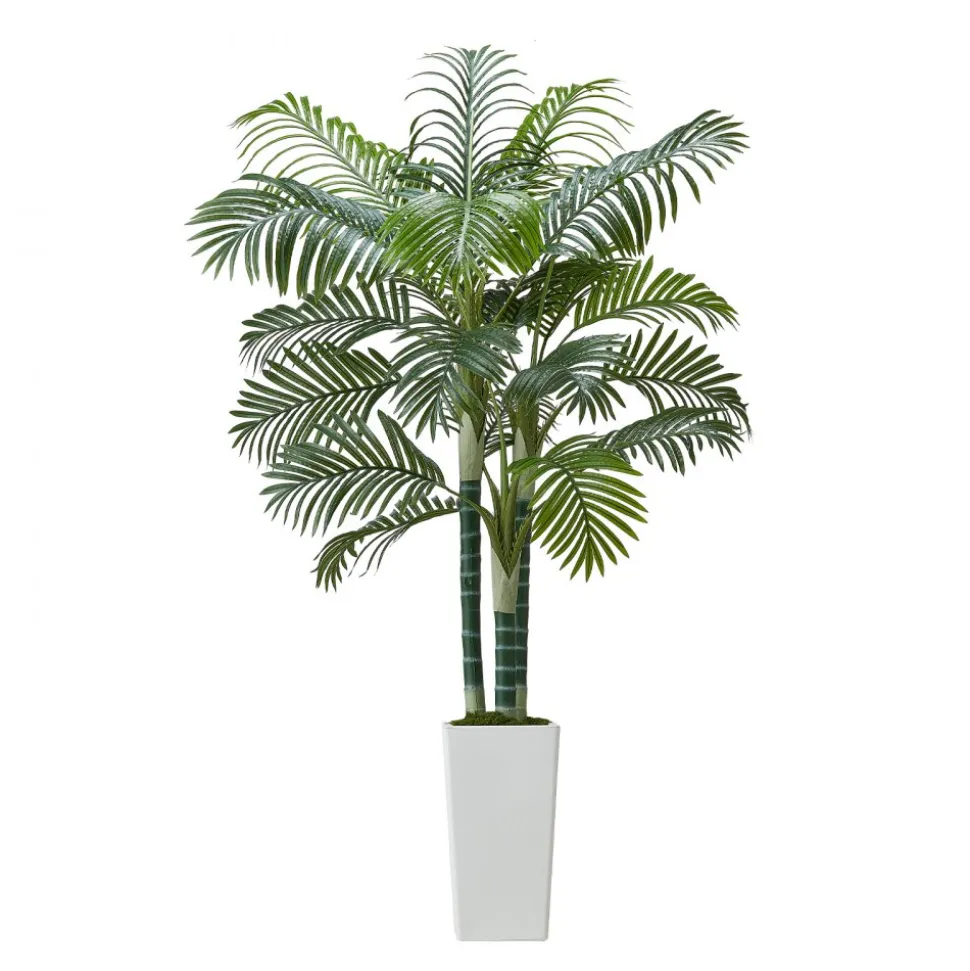VEVOR Artificial Areca Palm Tree 6 ft, Fake Palm Tropical Plants with White Tall Planter, Faux Floor Silk Plant in Pot, Large Trees for Home Office Living Room Decor House Warming, Indoor Outdoor