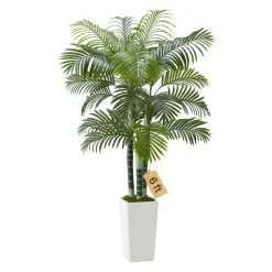 VEVOR Artificial Areca Palm Tree 6 ft, Fake Palm Tropical Plants with White Tall Planter, Faux Floor Silk Plant in Pot, Large Trees for Home Office Living Room Decor House Warming, Indoor Outdoor