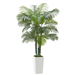 VEVOR Artificial Areca Palm Tree 6 ft, Fake Palm Tropical Plants with White Tall Planter, Faux Floor Silk Plant in Pot, Large Trees for Home Office Living Room Decor House Warming, Indoor Outdoor