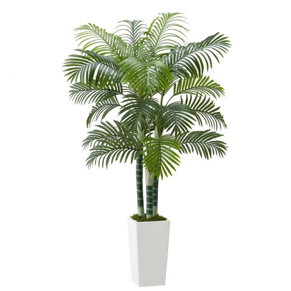 VEVOR Artificial Areca Palm Tree 6 ft, Fake Palm Tropical Plants with White Tall Planter, Faux Floor Silk Plant in Pot, Large Trees for Home Office Living Room Decor House Warming, Indoor Outdoor