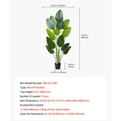 VEVOR Artificial Bird of Paradise 6 ft Tall, Fake Tropical Plants with with 13 Trunks & White Pot, Faux Floor Silk Tree, Large Trees for Home Office Living Room Decor House Warming, Indoor Outdoor