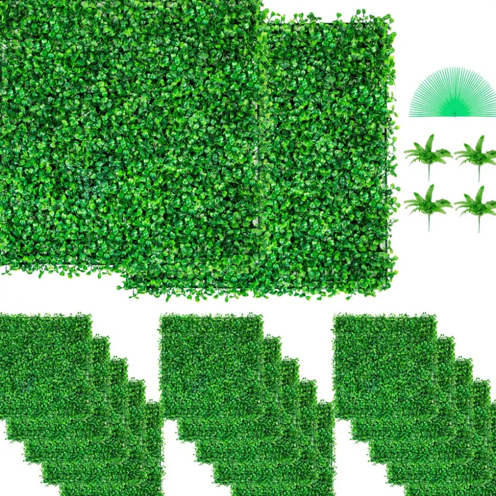 VEVOR Artificial Boxwood Panel UV 48pcs Boxwood Hedge Wall Panels Artificial Grass Backdrop Wall 10X10" 4cm Green Grass Wall Fake Hedge for Decor Privacy Fence Indoor Outdoor Garden Backyard