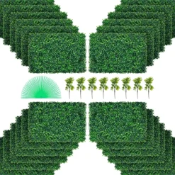 VEVOR Artificial Boxwood Panel UV 24pcs Boxwood Hedge Wall Panels Artificial Grass Backdrop Wall 24" X 16" 4 cm Green Grass Wall, Fake Hedge for Decor Privacy Fence Indoor, Outdoor Garden Backyard