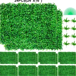 VEVOR Artificial Boxwood Panel UV 24pcs Boxwood Hedge Wall Panels Artificial Grass Backdrop Wall 24