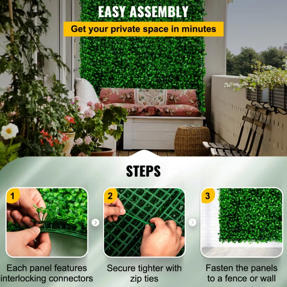 VEVOR Artificial Boxwood Panel UV 6pcs Boxwood Hedge Wall Panels, Artificial Grass Backdrop Wall 20" X 20" 4 cm Green Grass Wall, Fake Hedge for Decor Privacy Fence Indoor, Outdoor Garden Backyard
