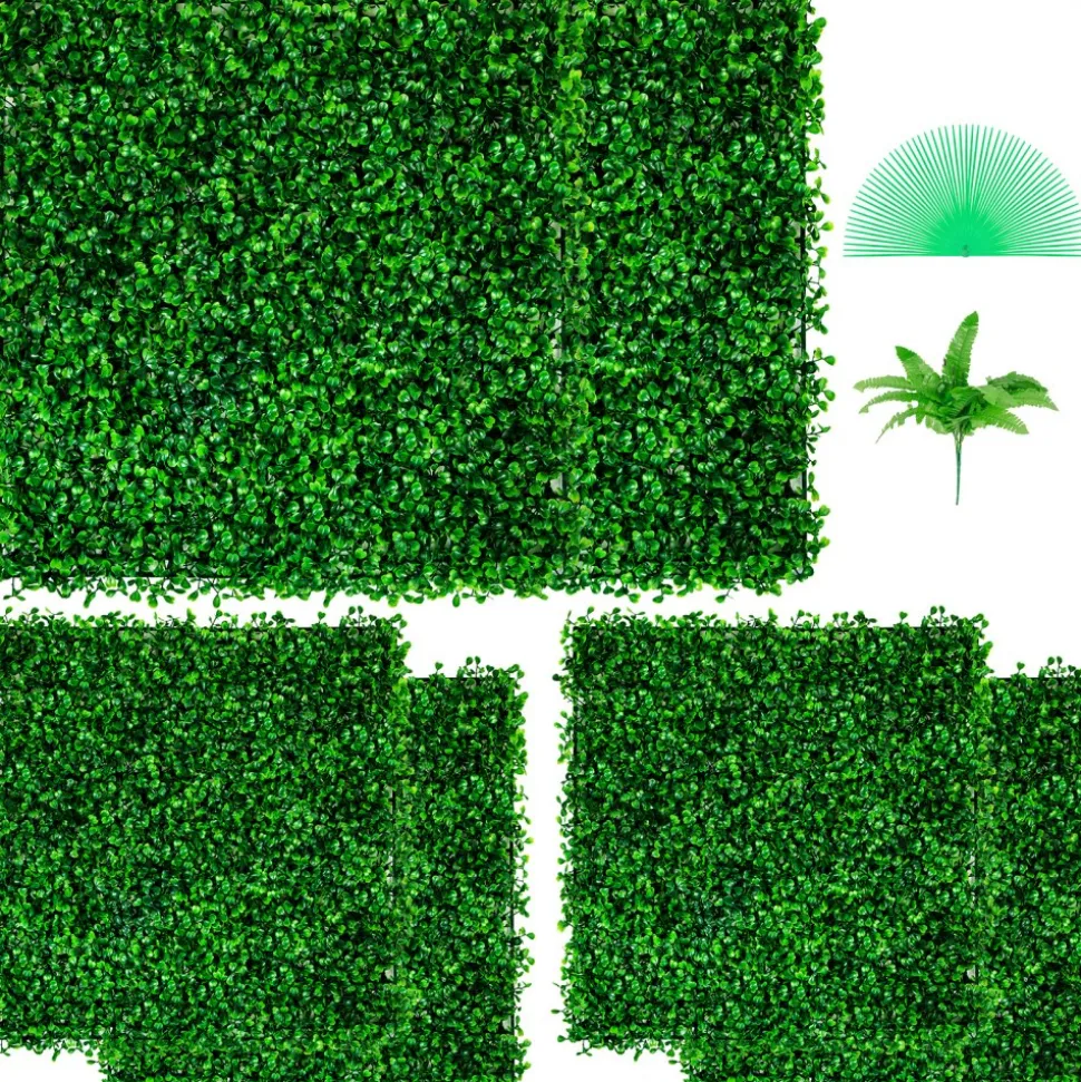 VEVOR Artificial Boxwood Panel UV 6pcs Boxwood Hedge Wall Panels, Artificial Grass Backdrop Wall 20" X 20" 4 cm Green Grass Wall, Fake Hedge for Decor Privacy Fence Indoor, Outdoor Garden Backyard