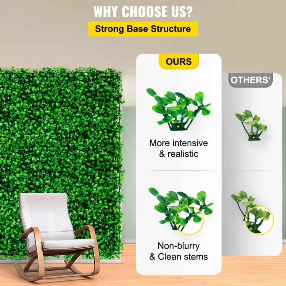 VEVOR Artificial Boxwood Panel UV 6pcs Boxwood Hedge Wall Panels, Artificial Grass Backdrop Wall 20" X 20" 4 cm Green Grass Wall, Fake Hedge for Decor Privacy Fence Indoor, Outdoor Garden Backyard