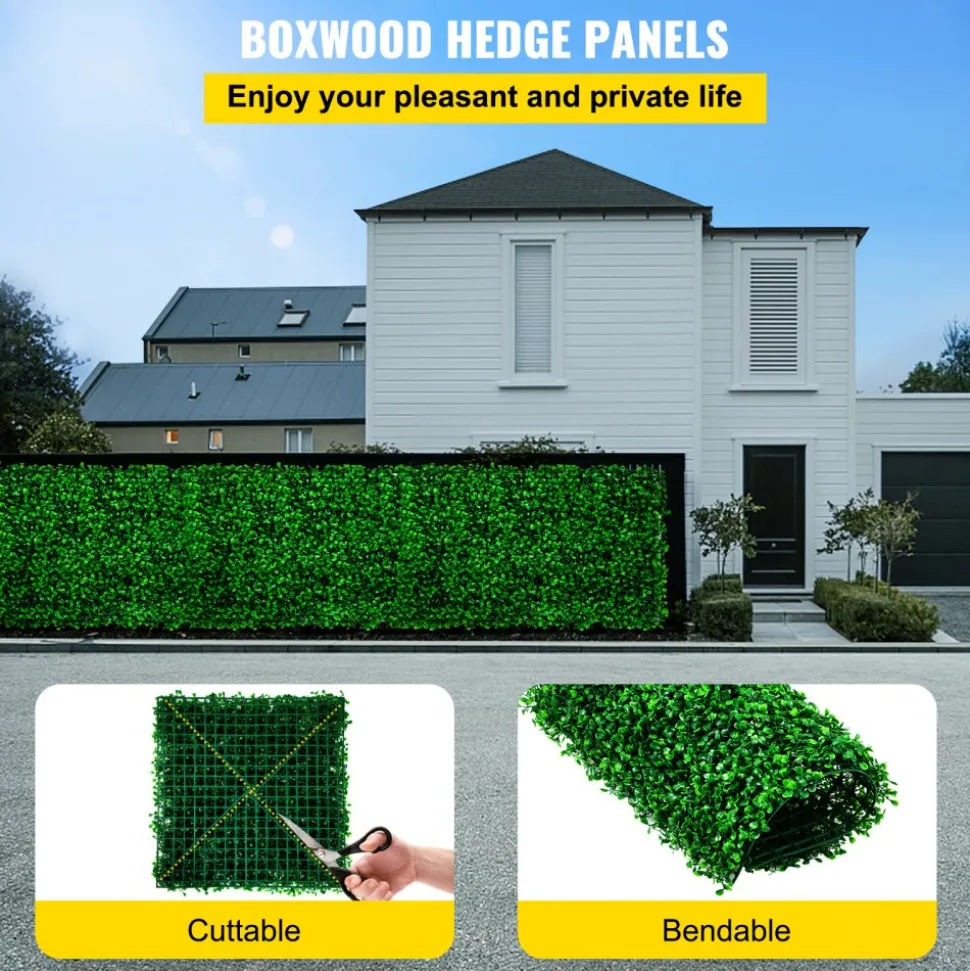VEVOR Artificial Boxwood Panel UV 6pcs Boxwood Hedge Wall Panels, Artificial Grass Backdrop Wall 20" X 20" 4 cm Green Grass Wall, Fake Hedge for Decor Privacy Fence Indoor, Outdoor Garden Backyard