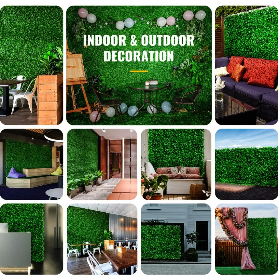 VEVOR Artificial Boxwood Panel UV 6pcs Boxwood Hedge Wall Panels, Artificial Grass Backdrop Wall 20" X 20" 4 cm Green Grass Wall, Fake Hedge for Decor Privacy Fence Indoor, Outdoor Garden Backyard
