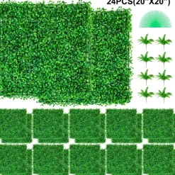 VEVOR Artificial Boxwood Panel UV 24pcs Boxwood Hedge Wall Panels Artificial Grass Backdrop Wall 20" X 20" 4 cm Green Grass Wall Fake Hedge for Decor Privacy Fence Indoor Outdoor Garden Backyard