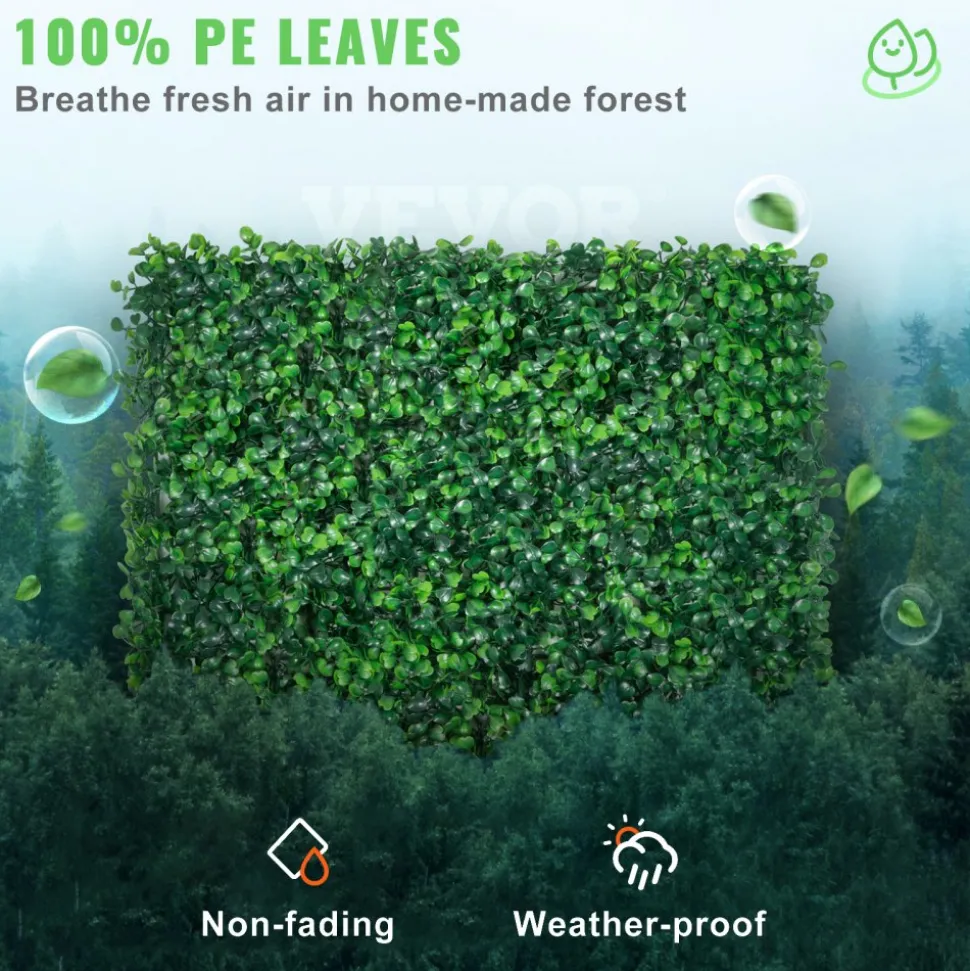 VEVOR Artificial Boxwood Panel UV 24pcs Boxwood Hedge Wall Panels Artificial Grass Backdrop Wall 20" X 20" 4 cm Green Grass Wall Fake Hedge for Decor Privacy Fence Indoor Outdoor Garden Backyard