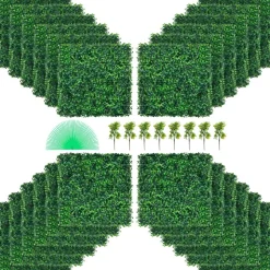 VEVOR Artificial Boxwood Panel UV 24pcs Boxwood Hedge Wall Panels Artificial Grass Backdrop Wall 20