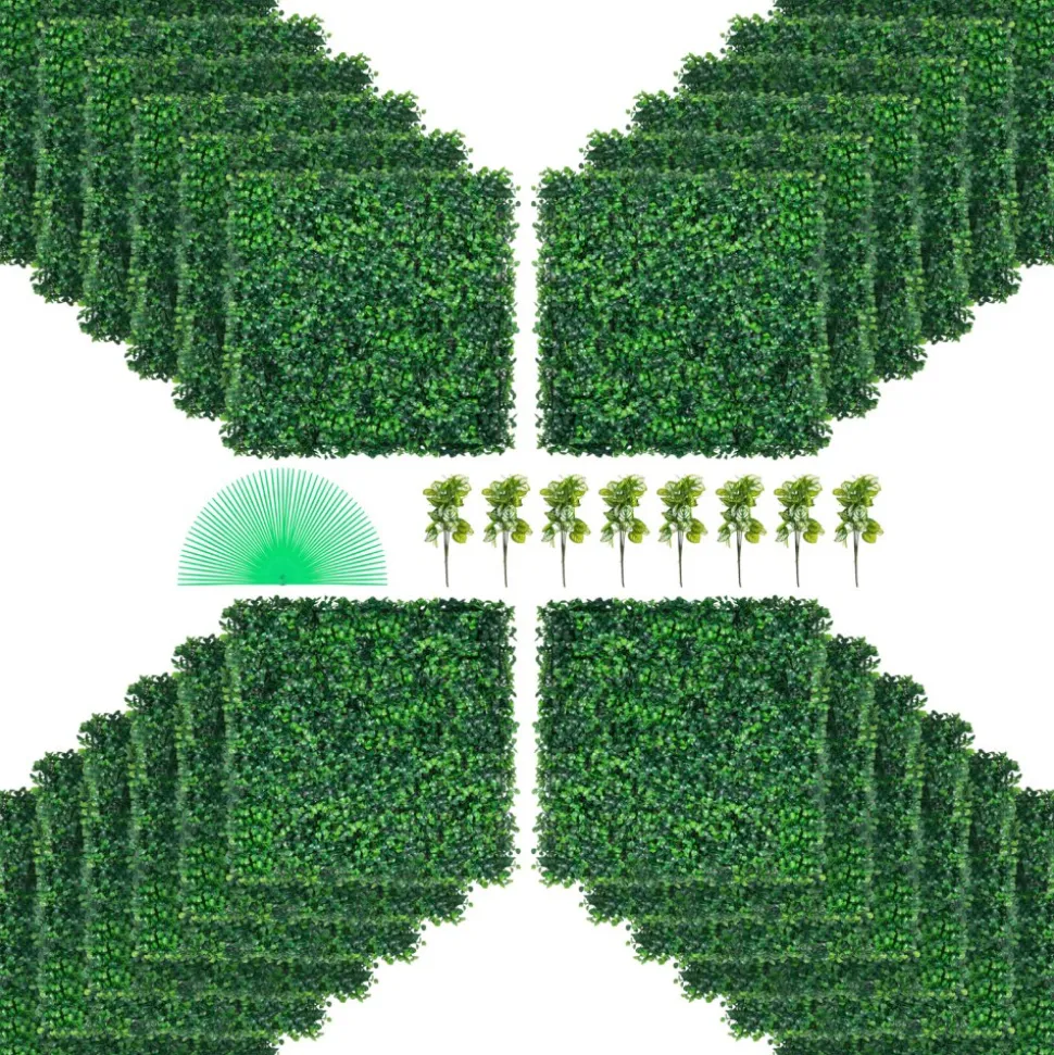 VEVOR Artificial Boxwood Panel UV 24pcs Boxwood Hedge Wall Panels Artificial Grass Backdrop Wall 20" X 20" 4 cm Green Grass Wall Fake Hedge for Decor Privacy Fence Indoor Outdoor Garden Backyard