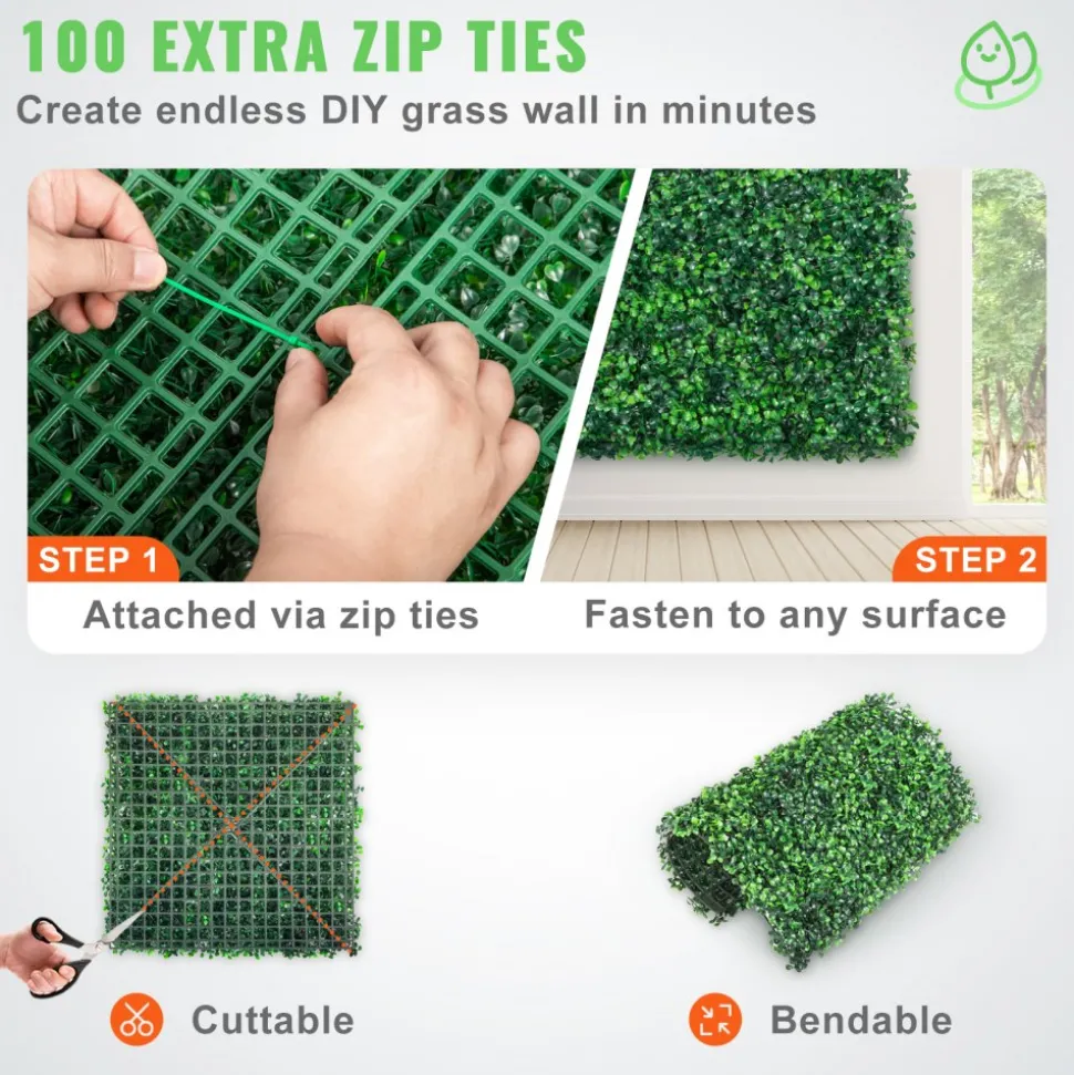 VEVOR Artificial Boxwood Panel UV 24pcs Boxwood Hedge Wall Panels Artificial Grass Backdrop Wall 20" X 20" 4 cm Green Grass Wall Fake Hedge for Decor Privacy Fence Indoor Outdoor Garden Backyard
