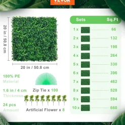 VEVOR Artificial Boxwood Panel UV 24pcs Boxwood Hedge Wall Panels Artificial Grass Backdrop Wall 20