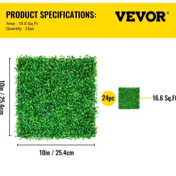 VEVOR Artificial Boxwood Panel UV 24pcs Boxwood Hedge Wall Panels Artificial Grass Backdrop Wall 10" X 10" 4 cm Green Grass Wall, Fake Hedge for Decor Privacy Fence Indoor, Outdoor Garden Backyard