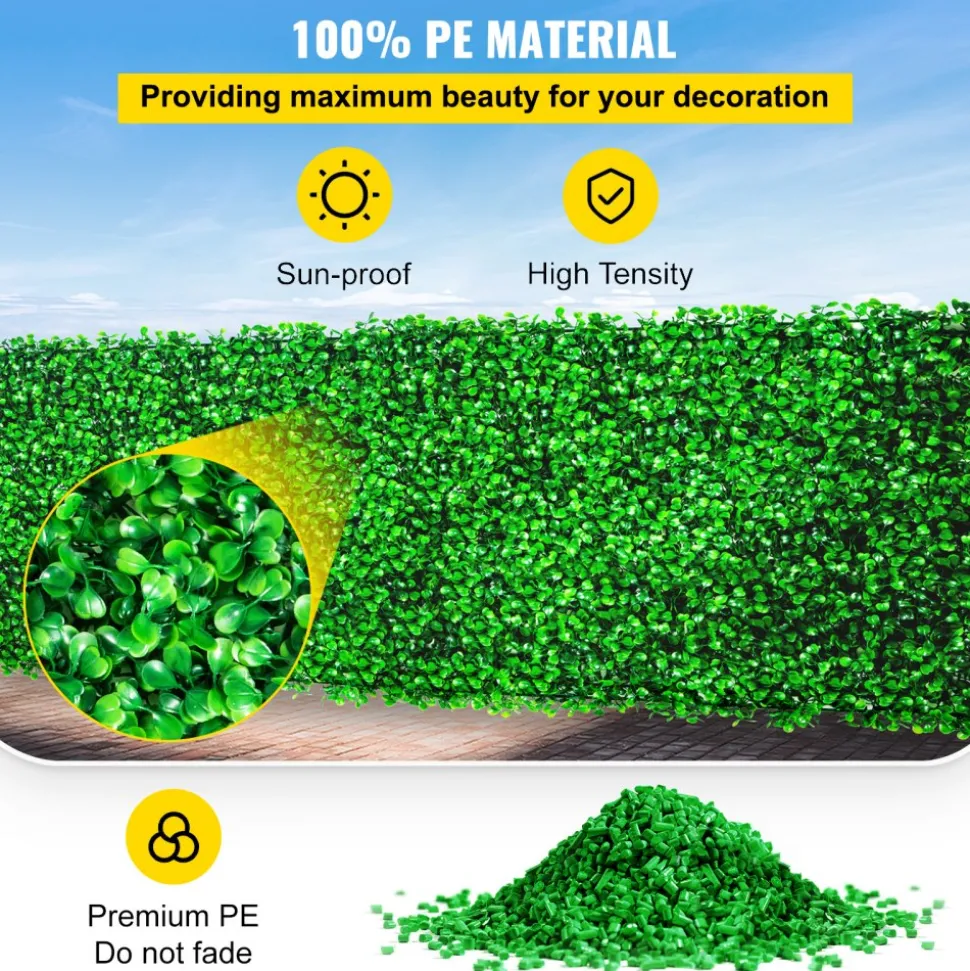 VEVOR Artificial Boxwood Panel UV 24pcs Boxwood Hedge Wall Panels Artificial Grass Backdrop Wall 10" X 10" 4 cm Green Grass Wall, Fake Hedge for Decor Privacy Fence Indoor, Outdoor Garden Backyard