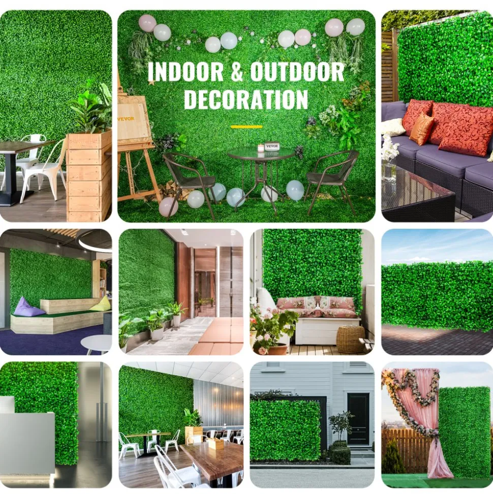 VEVOR Artificial Boxwood Panel UV 24pcs Boxwood Hedge Wall Panels Artificial Grass Backdrop Wall 10" X 10" 4 cm Green Grass Wall, Fake Hedge for Decor Privacy Fence Indoor, Outdoor Garden Backyard