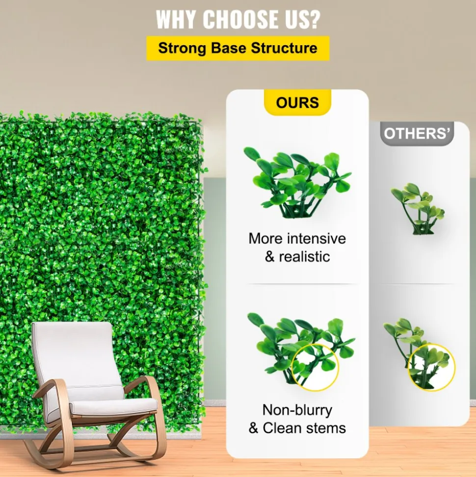 VEVOR Artificial Boxwood Panel UV 24pcs Boxwood Hedge Wall Panels Artificial Grass Backdrop Wall 10" X 10" 4 cm Green Grass Wall, Fake Hedge for Decor Privacy Fence Indoor, Outdoor Garden Backyard